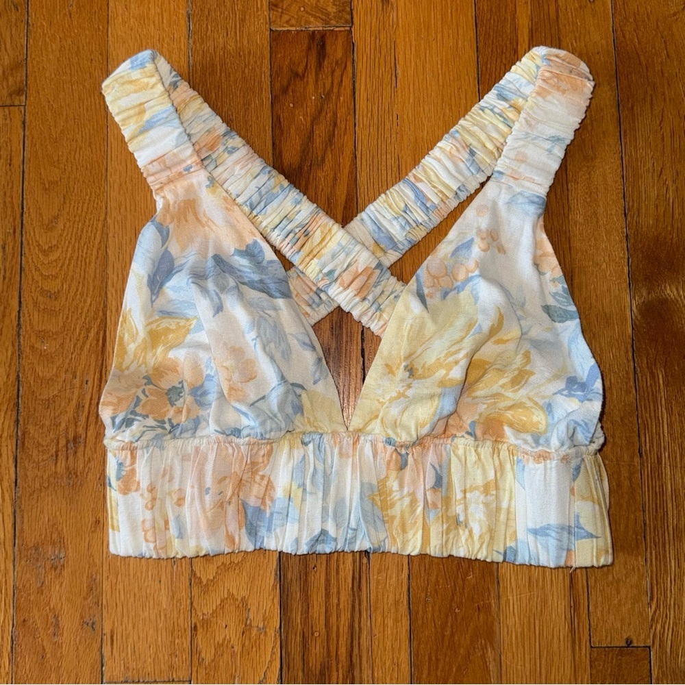 ABERCROMBIE & FITCH Cropped Top Flower Linen Bralette size Small - Picture 3 of 5